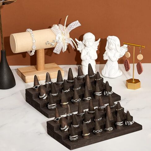 Juexica Wood Ring Stand 2 Pieces Ring Holder for Jewelry Wooden Ring Display Stand Jewelry Counter Showcase 3 Step Ring Organizer for 18 Rings Storage Selling in Kuwait