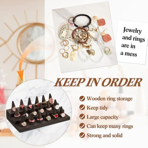 Juexica Wood Ring Stand 2 Pieces Ring Holder for Jewelry Wooden Ring Display Stand Jewelry Counter Showcase 3 Step Ring Organizer for 18 Rings Storage Selling in Kuwait