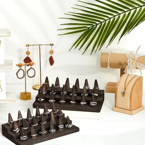 Juexica Wood Ring Stand 2 Pieces Ring Holder for Jewelry Wooden Ring Display Stand Jewelry Counter Showcase 3 Step Ring Organizer for 18 Rings Storage Selling in Kuwait