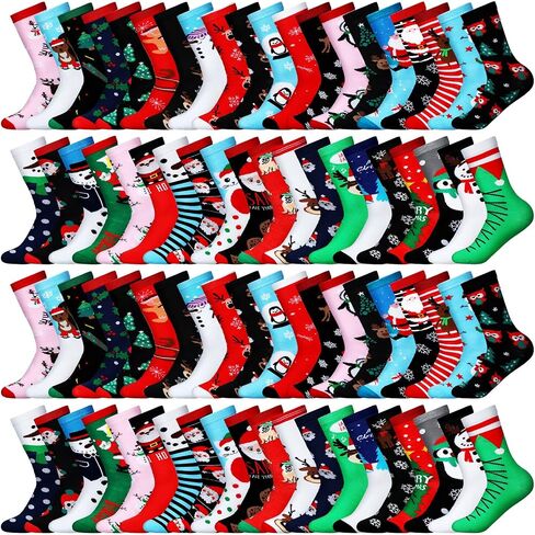 80 Pairs Christmas Socks for Women Men, Bulk Christmas Holiday Socks Unisex Cotton Crew Xmas Sock for Holiday Christmas Gifts Colorful in Saudi Arabia