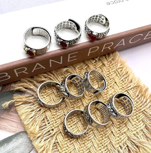 Jewdreamer 9 Pieces Feng Shui Ring Pixiu Buddhist Lucky Rings Amulet Mantra Double Protection Wealth Ring For Men Women Garnet Ring Adjustable Jewelry in Saudi Arabia