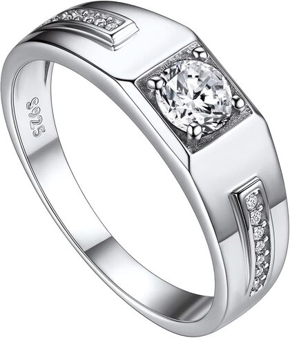 Suplight Men's Wedding Band Engagement Rings, 925 Sterling Silver Cubic Zirconia Black Onyx Stone Ring 6mm (with Gift Box) in Saudi Arabia