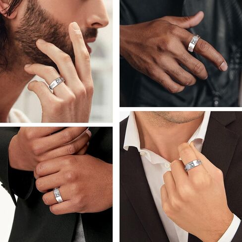Suplight Men's Wedding Band Engagement Rings, 925 Sterling Silver Cubic Zirconia Black Onyx Stone Ring 6mm (with Gift Box) in Saudi Arabia