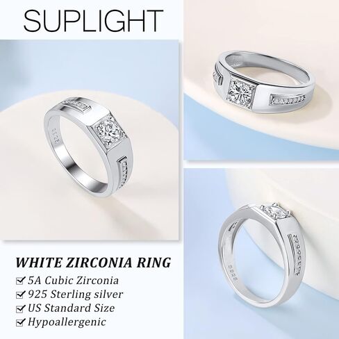 Suplight Men's Wedding Band Engagement Rings, 925 Sterling Silver Cubic Zirconia Black Onyx Stone Ring 6mm (with Gift Box) in Saudi Arabia