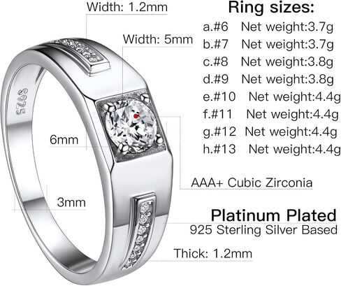 Suplight Men's Wedding Band Engagement Rings, 925 Sterling Silver Cubic Zirconia Black Onyx Stone Ring 6mm (with Gift Box) in Saudi Arabia