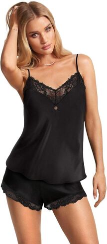 Marks and Spencer Women's Rosie Silk & Lace Trim Camisole, Black, 4 in Saudi Arabia