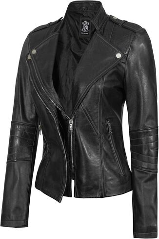 Decrum Leather Jackets For Women Asymmetrical Motorcycle Style Real Leather Casual Womens Fashion Jacket in Kuwait
