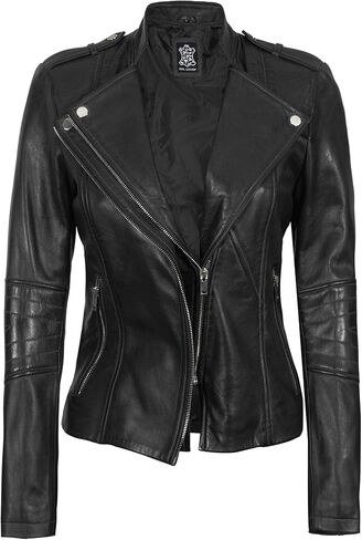 Decrum Leather Jackets For Women Asymmetrical Motorcycle Style Real Leather Casual Womens Fashion Jacket in Kuwait