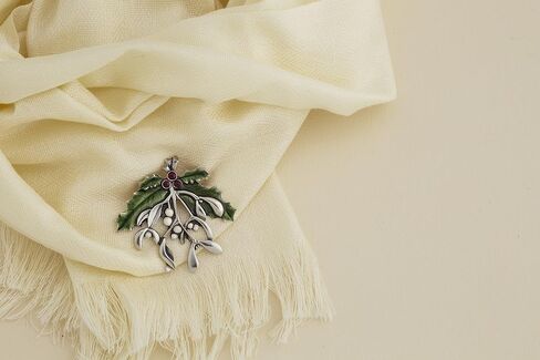 Danforth Mistletoe And Holly Brooch Pin For Women – Handcrafted Pewter Christmas Jewelry For Women – 2 3/8" Wide, Made In USA in Saudi Arabia
