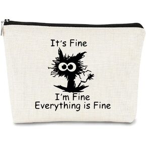 It's Fine Everything is Fine Inspirational Funny Cat Kitten Makeup bag,Cosmetic Bag Zipper Travel Toiletry Bag Best Gift Idea for Cat Lovers Teen Girls ,Cat Owners Gifts,Birthday Christmas's Gift