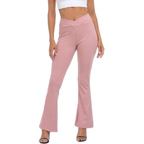 HDE Women's Crossover Flare Yoga Pants Ribbed High Waist Wide Leg Bell Bottoms