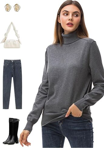 Woolicity المرأة الياقة المدورة سترة طويلة الأكمام دافئ دافئ سترة بلايز عادية خفيفة الوزن البلوز البلوز القمم in Kuwait