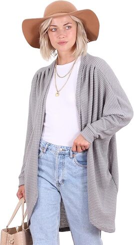 Popana Long Oversized Fall Batwing Waffle Knit Cardigan Sweaters for Women with Pockets Plus Size in Kuwait