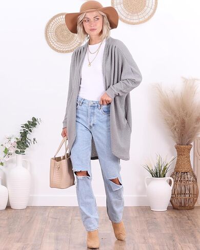 Popana Long Oversized Fall Batwing Waffle Knit Cardigan Sweaters for Women with Pockets Plus Size in Kuwait