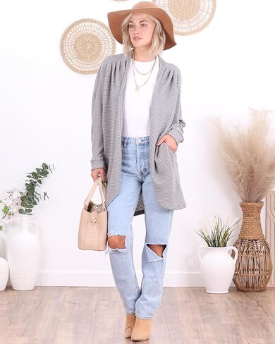 Popana Long Oversized Fall Batwing Waffle Knit Cardigan Sweaters for Women with Pockets Plus Size in Kuwait