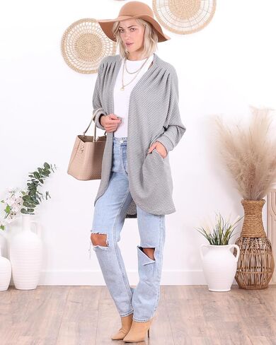 Popana Long Oversized Fall Batwing Waffle Knit Cardigan Sweaters for Women with Pockets Plus Size in Kuwait