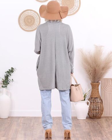 Popana Long Oversized Fall Batwing Waffle Knit Cardigan Sweaters for Women with Pockets Plus Size in Kuwait