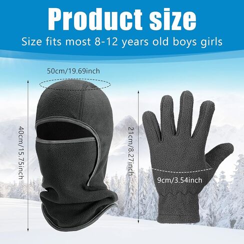 4 قطع قناع التزلج للأطفال بالاكلافا والقفازات الصوفية مجموعة الشتاء قبعة الوجه قناع دافئ كامل الأصابع قفاز للبنين بنات 8-12 سنة in Kuwait