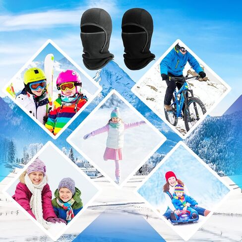 4 قطع قناع التزلج للأطفال بالاكلافا والقفازات الصوفية مجموعة الشتاء قبعة الوجه قناع دافئ كامل الأصابع قفاز للبنين بنات 8-12 سنة in Kuwait