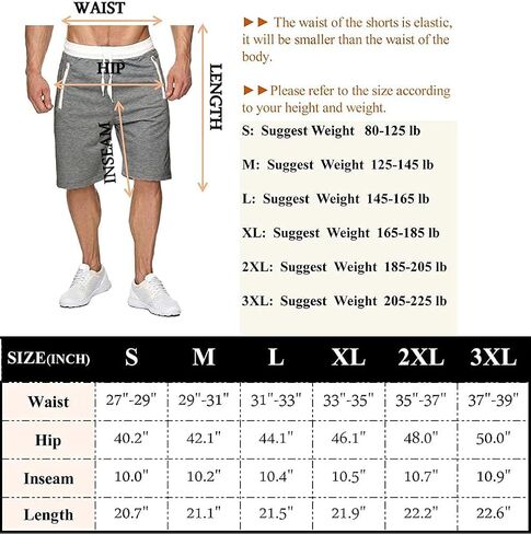 Voncheer Mens Elastic Waist Drawstring Summer Workout Shorts with Zipper Pockets in Kuwait