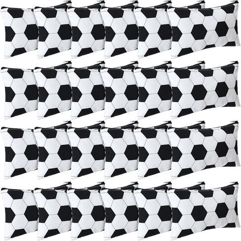 Sweetude 24 Pcs Soccer Makeup Bag Black and White Cosmetic Bag Soccer Gift for Player Soccer Party Favor Bags with Zipper Travel Portable Storage Organizer for Women Girls Soccer Lover in Saudi Arabia