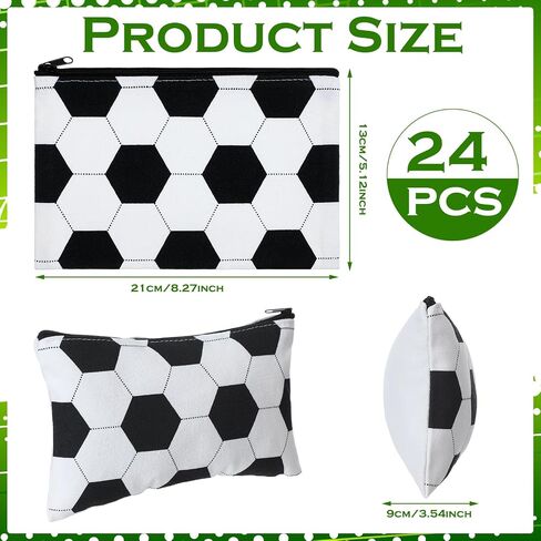 Sweetude 24 Pcs Soccer Makeup Bag Black and White Cosmetic Bag Soccer Gift for Player Soccer Party Favor Bags with Zipper Travel Portable Storage Organizer for Women Girls Soccer Lover in Saudi Arabia