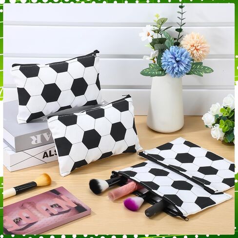 Sweetude 24 Pcs Soccer Makeup Bag Black and White Cosmetic Bag Soccer Gift for Player Soccer Party Favor Bags with Zipper Travel Portable Storage Organizer for Women Girls Soccer Lover in Saudi Arabia