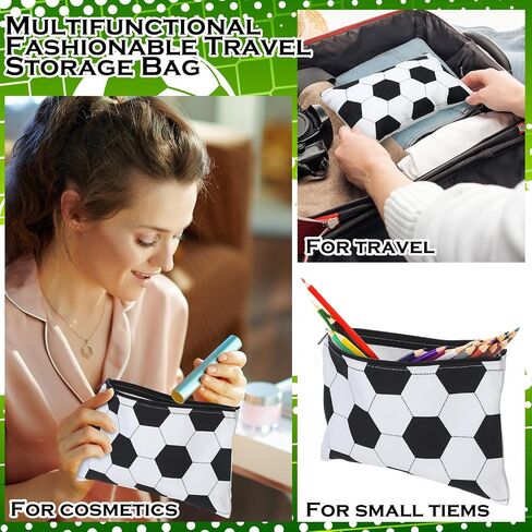 Sweetude 24 Pcs Soccer Makeup Bag Black and White Cosmetic Bag Soccer Gift for Player Soccer Party Favor Bags with Zipper Travel Portable Storage Organizer for Women Girls Soccer Lover in Saudi Arabia