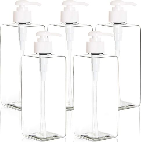 Youngever 5 Pack 16 Ounce Plastic Pump Bottles, Refillable Square Plastic Pump Bottles for Dispensing Lotions, Shampoos and More (Black) in Kuwait