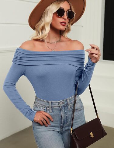 تي شيرت نسائي مثير بدون أكتاف من Prettywear Y2K تي شيرت بقصة ضيقة وأكمام طويلة بلوزة خريفية قميص نوم للخروج in Kuwait