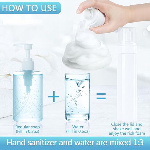 Foam Pump Bottle 8.5oz/250ml White Empty Foam Dispenser Bottle Travel Foaming Hand Soap Bottle Large Refillable Foaming Bottle for Shampoo Cleaning Traveling (4 Pack) in Kuwait