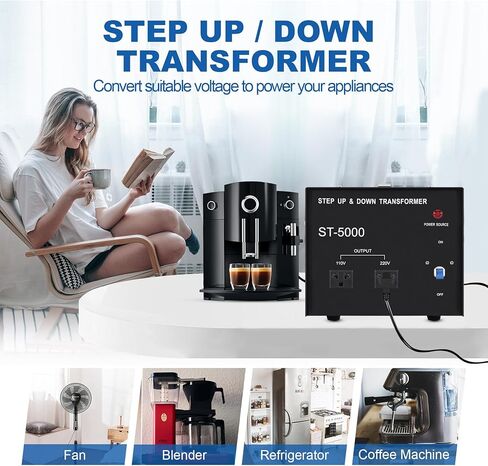 Iglobalbuy 5000W محول الجهد الكهربي لأعلى / لأسفل 5000 وات مع 2 منافذ قياسية أمريكية، محول عالي التحمل 220 فولت إلى 110 فولت محول تصاعدي للأسفل مع حماية قاطع الدائرة in Kuwait