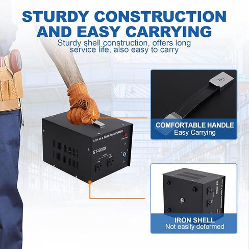 Iglobalbuy 5000W محول الجهد الكهربي لأعلى / لأسفل 5000 وات مع 2 منافذ قياسية أمريكية، محول عالي التحمل 220 فولت إلى 110 فولت محول تصاعدي للأسفل مع حماية قاطع الدائرة in Kuwait