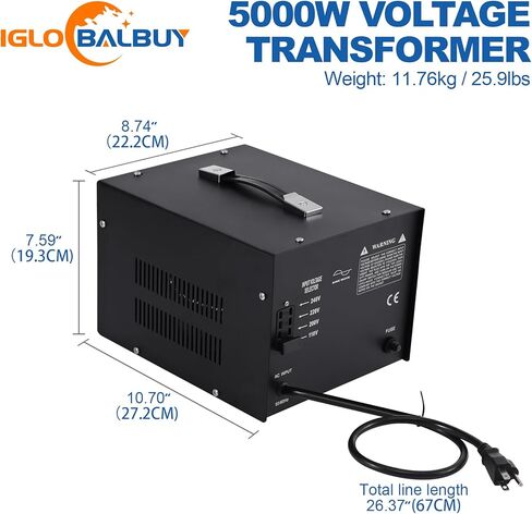 Iglobalbuy 5000W محول الجهد الكهربي لأعلى / لأسفل 5000 وات مع 2 منافذ قياسية أمريكية، محول عالي التحمل 220 فولت إلى 110 فولت محول تصاعدي للأسفل مع حماية قاطع الدائرة in Kuwait