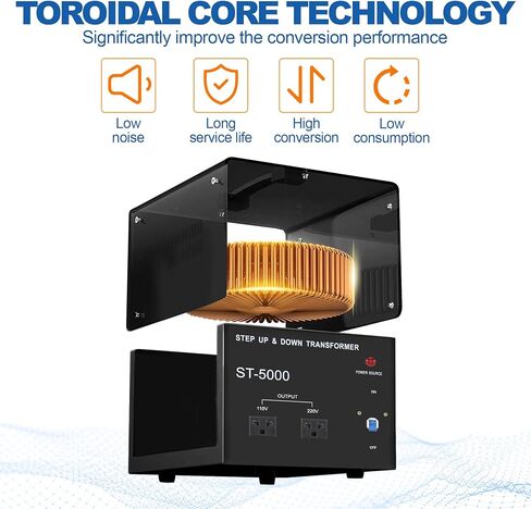 Iglobalbuy 5000W محول الجهد الكهربي لأعلى / لأسفل 5000 وات مع 2 منافذ قياسية أمريكية، محول عالي التحمل 220 فولت إلى 110 فولت محول تصاعدي للأسفل مع حماية قاطع الدائرة in Kuwait