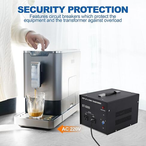 Iglobalbuy 5000W محول الجهد الكهربي لأعلى / لأسفل 5000 وات مع 2 منافذ قياسية أمريكية، محول عالي التحمل 220 فولت إلى 110 فولت محول تصاعدي للأسفل مع حماية قاطع الدائرة in Kuwait