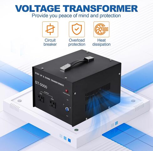 Iglobalbuy 5000W محول الجهد الكهربي لأعلى / لأسفل 5000 وات مع 2 منافذ قياسية أمريكية، محول عالي التحمل 220 فولت إلى 110 فولت محول تصاعدي للأسفل مع حماية قاطع الدائرة in Kuwait