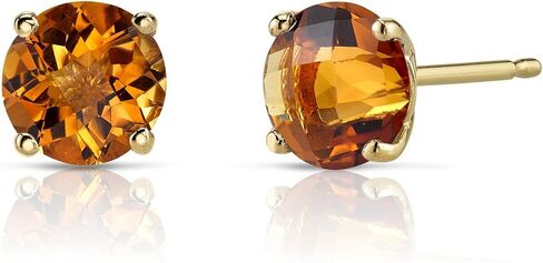 Peora 14K Yellow Gold Genuine Citrine Stud Earrings for Women, 1.50 Carats Round Shape, Friction Back in Saudi Arabia