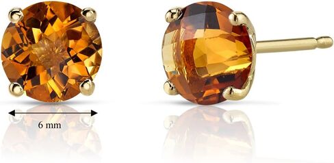Peora 14K Yellow Gold Genuine Citrine Stud Earrings for Women, 1.50 Carats Round Shape, Friction Back in Saudi Arabia
