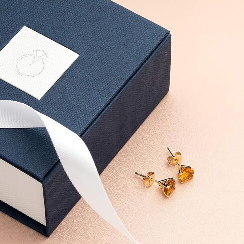 Peora 14K Yellow Gold Genuine Citrine Stud Earrings for Women, 1.50 Carats Round Shape, Friction Back in Saudi Arabia