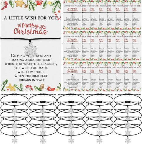 huquary 25 مجموعات عيد الميلاد رغبة الأساور للنساء ندفة الثلج قابل للتعديل أساور الرغبات مضفر الشمع حبل سوار أساور عيد الميلاد مع بطاقة عيد الميلاد للأصدقاء الأسرة زملاء العمل in Kuwait