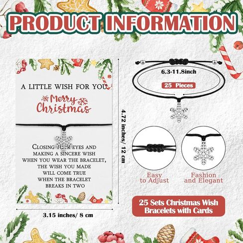 huquary 25 مجموعات عيد الميلاد رغبة الأساور للنساء ندفة الثلج قابل للتعديل أساور الرغبات مضفر الشمع حبل سوار أساور عيد الميلاد مع بطاقة عيد الميلاد للأصدقاء الأسرة زملاء العمل in Kuwait