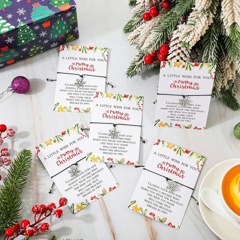 huquary 25 مجموعات عيد الميلاد رغبة الأساور للنساء ندفة الثلج قابل للتعديل أساور الرغبات مضفر الشمع حبل سوار أساور عيد الميلاد مع بطاقة عيد الميلاد للأصدقاء الأسرة زملاء العمل in Kuwait