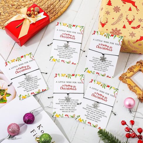 huquary 25 مجموعات عيد الميلاد رغبة الأساور للنساء ندفة الثلج قابل للتعديل أساور الرغبات مضفر الشمع حبل سوار أساور عيد الميلاد مع بطاقة عيد الميلاد للأصدقاء الأسرة زملاء العمل in Kuwait