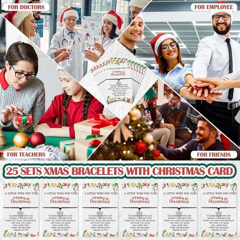 huquary 25 مجموعات عيد الميلاد رغبة الأساور للنساء ندفة الثلج قابل للتعديل أساور الرغبات مضفر الشمع حبل سوار أساور عيد الميلاد مع بطاقة عيد الميلاد للأصدقاء الأسرة زملاء العمل in Kuwait