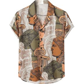 SOLY HUX Men's Figure Graphic Print Short Sleeve Button Down Shirt Top in Saudi Arabia