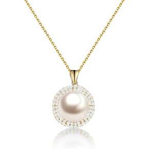 AKOCIDY Genuine Pearl Pendant Necklace for Girls & Women 925 Sterling Silver Plated 18 K Gold Necklace