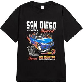 WDIRARA Men's Car Letter Graphic Print Short Sleeve Round Neck T Shirt Tee