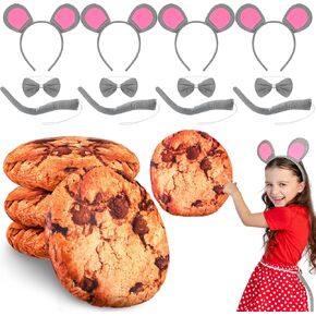 8 Pcs Halloween Mouse Costume Set and Cookie Pillow Headband Bowtie and Tail Round Throw 3D Digital Print Pillow Funny Food Shaped Pillow Halloween Dress up for Cosplay Party Decoration in Saudi Arabia