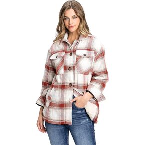 Love Tree Women's Cozy Soft Sherpa Coat Plaid Shacket in Saudi Arabia